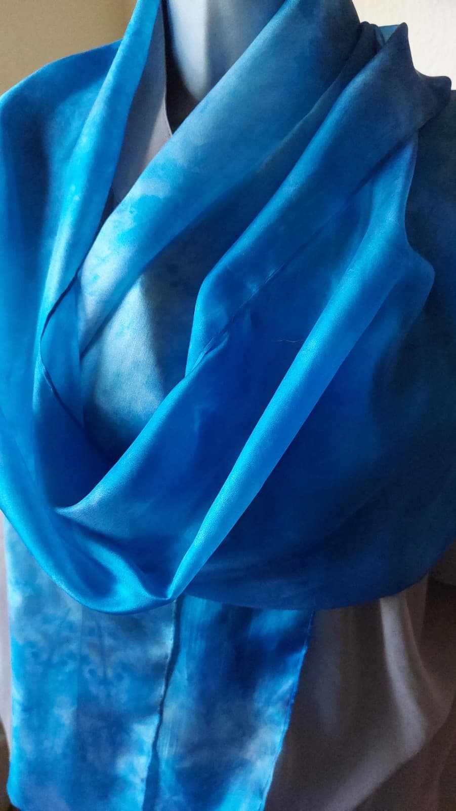 Blue Sky hand-painted silk scarf by Faye Waddington — view 1