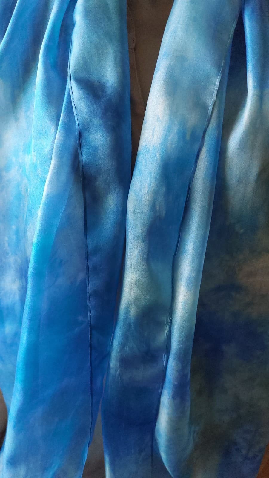Blue Sky hand-painted silk scarf by Faye Waddington — view 3