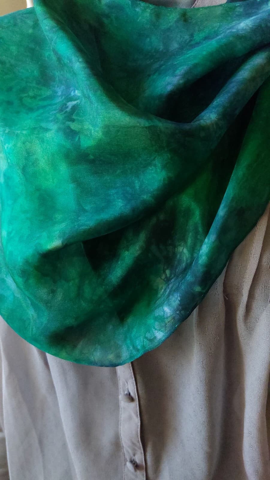 Emerald hand-painted silk scarf by Faye Waddington — view 3