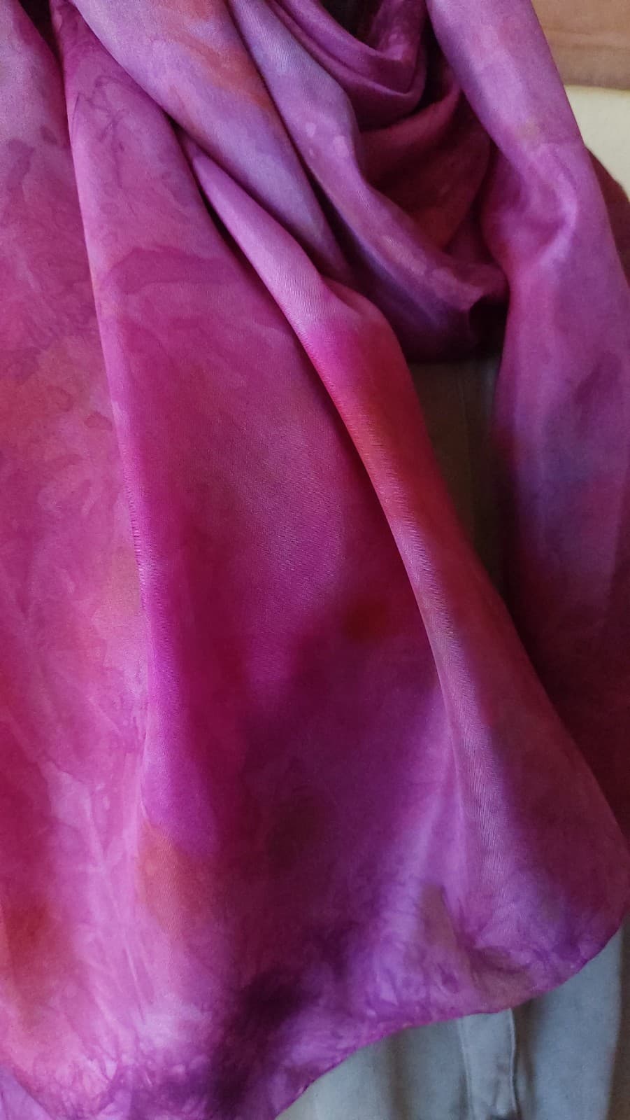 Fuchsia hand-painted silk scarf by Faye Waddington — view 2