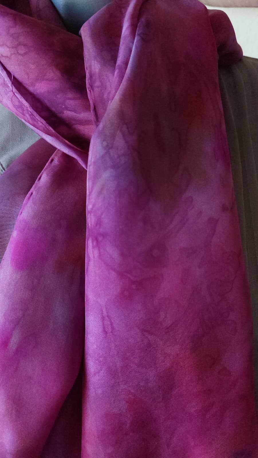 Fuchsia hand-painted silk scarf by Faye Waddington — view 3