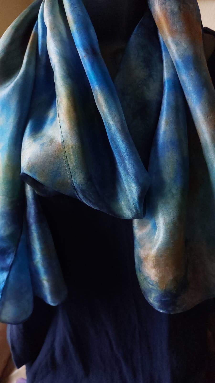 Glow Blue hand-painted silk scarf by Faye Waddington — view 2