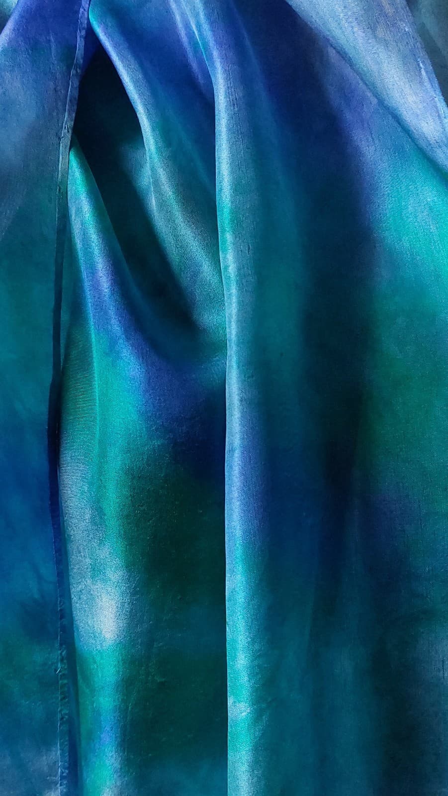 Turquoise and Blue hand-painted silk scarf by Faye Waddington — view 2