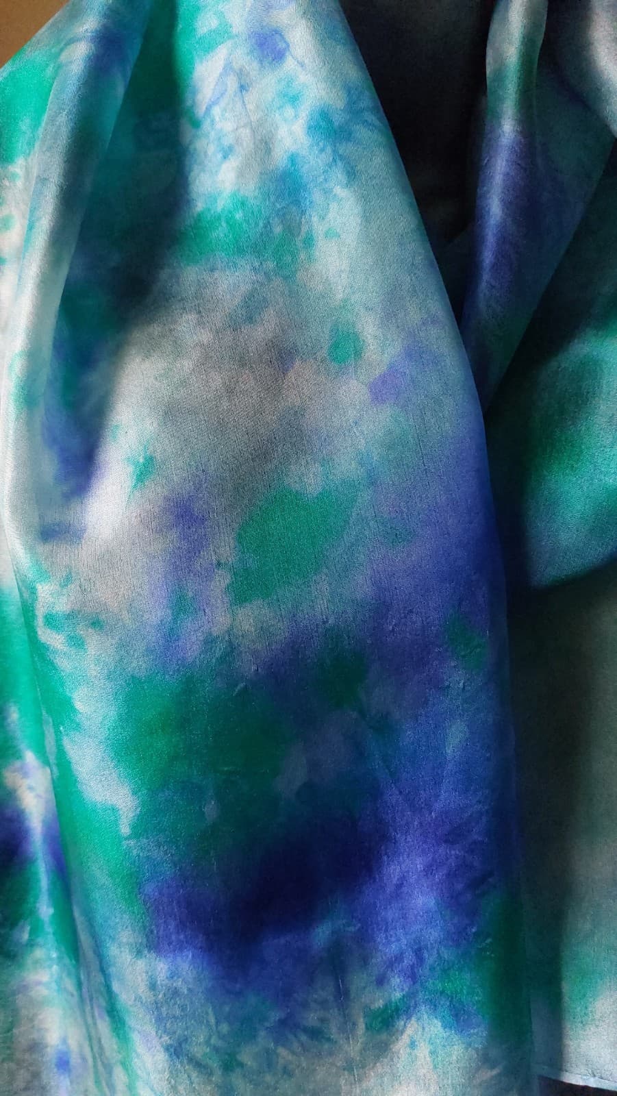 Turquoise and Blue hand-painted silk scarf by Faye Waddington — view 3